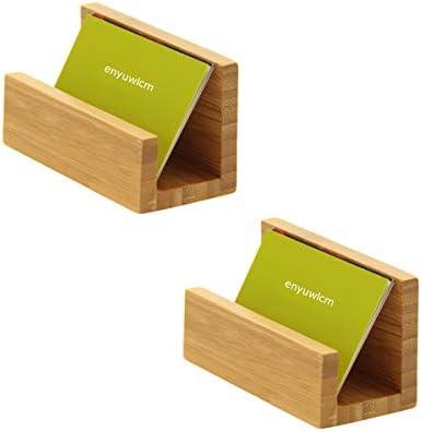 enyuwlcm 2 Pack Bamboo Wood Desktop Business Card Holder Display for Desk Sturdy Business Card Stand for Office Tabletop Counter Organizer