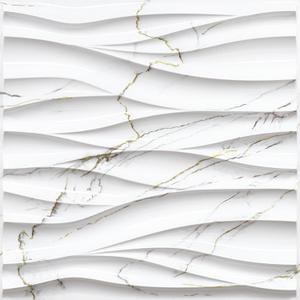 STICKGOO Wave Panels for Interior Decor, White Marble Mixed Gold Thread 3D Accent Wall, Decorative PVC Panels for Living Room Bedroom TV Background