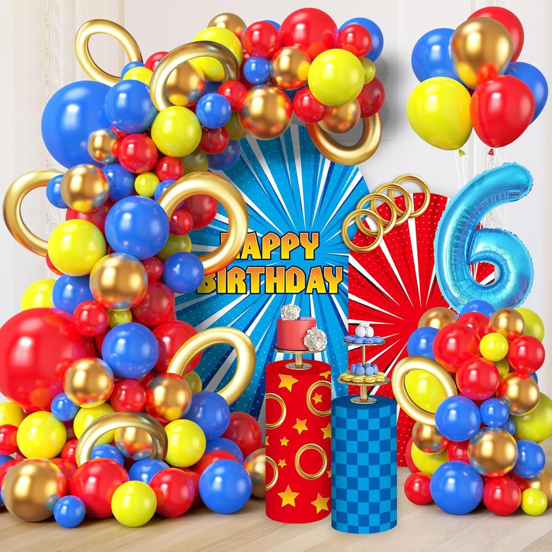 Video Game Balloon Arch Kit, Cartoon Hedgehog Theme 6th Birthday Party Decorations for Cartoon Hedgehog Carnival Circus Theme Birthday Party Baby Shower Decorations