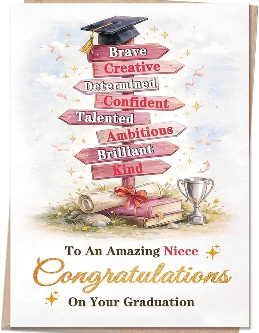 3 x Graduation Card for Niece, Congrats Grad Niece Gifts Card for High School, College, University, 2026 Graduation Party