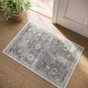 Machine Washable Small Rugs for Entryway: Door Mat Indoor Entrance 2x3 Boho Throw Rug Stain Resistant Non-Slip Low Pile Soft Carpets for Kitchen Front Door Indoor Entrance Entry Bedroom Nursery (Grey)