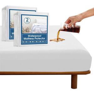 2 Pack Twin Mattress Protector Waterproof Mattress Pad Cover for Kids Soft & Breathable Noiseless Fits up to 14'' Depth Skin-Friendly Machine Wash Mattress Topper Protector Twin Sheets (White)