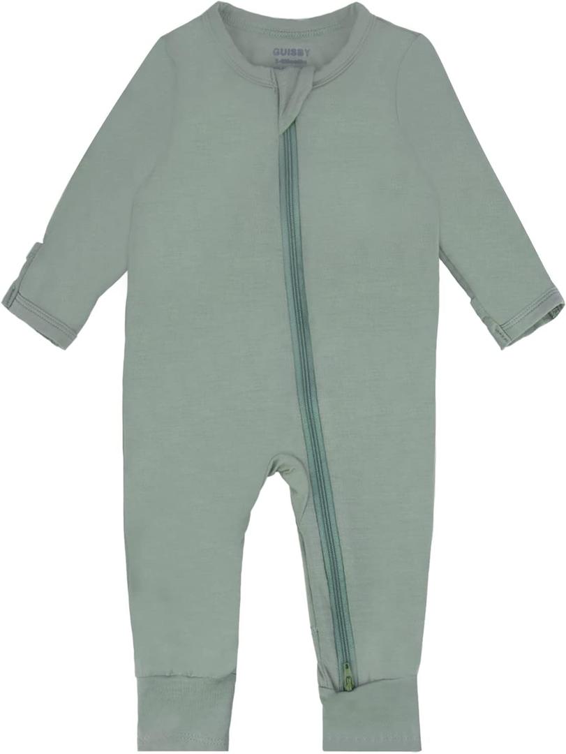 GUISBY Baby Footless Rompers, Rayon Pajamas 2 Way Zipper with Long Sleeve Sleeper Newborn