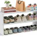 White Shoe Rack Organizer for Closet, 2-Tier Expandable Shoe Shelf, Stackable Iron Wood Combination Small Shoe Racks Shelves for Closets, Entryway,Small Space,Hallway,Bedroom,Bathroom,6-12 Pairs