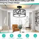 EdwarmLux 3-Light Semi Flush Mount Ceiling Light, 12.6" Drum Light with White Fabric Shade, Modern Close to Ceiling Lamp for Living Room Bedroom Dining Kitchen Hallway Entry Foyer (Matt Black)