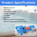 J5S Shallow Well Jet Pump, 1/2 HP 115/230V 60Hz, Heavy-Duty Cast Iron Self-Priming Pump for Home Water Supply, Garden Irrigation & Booster Service