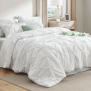 Bedsure Twin Comforter Set White  - Bed in a Bag Twin Size 2Pcs GentleSoft™ Pintuck Bed Set Gift for Family, Pinch Pleat Grey Comforter with Sheets, Pillowcase & Sham