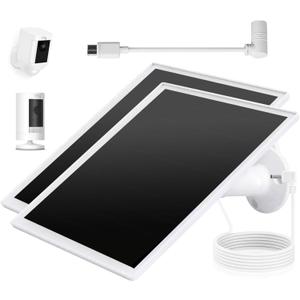 Ring Camera Solar Panel, 5W Solar Charger Compatible with Rings Spotlight Plus/Pro, Stick Up Outdoor Cam Battery, 10ft Long Cable with Ring Barrel Plug to USB-C Adapter (White-2Pack)
