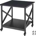 Fannova 2 Tier Large Printer Stand, 23.6 x 23.6 x 22.6 Inches Square Printer Table with Storage Shelf, Rolling Printer Cart with Industrial Wheels for Home Office, Mini Fridge Stand Table - Black