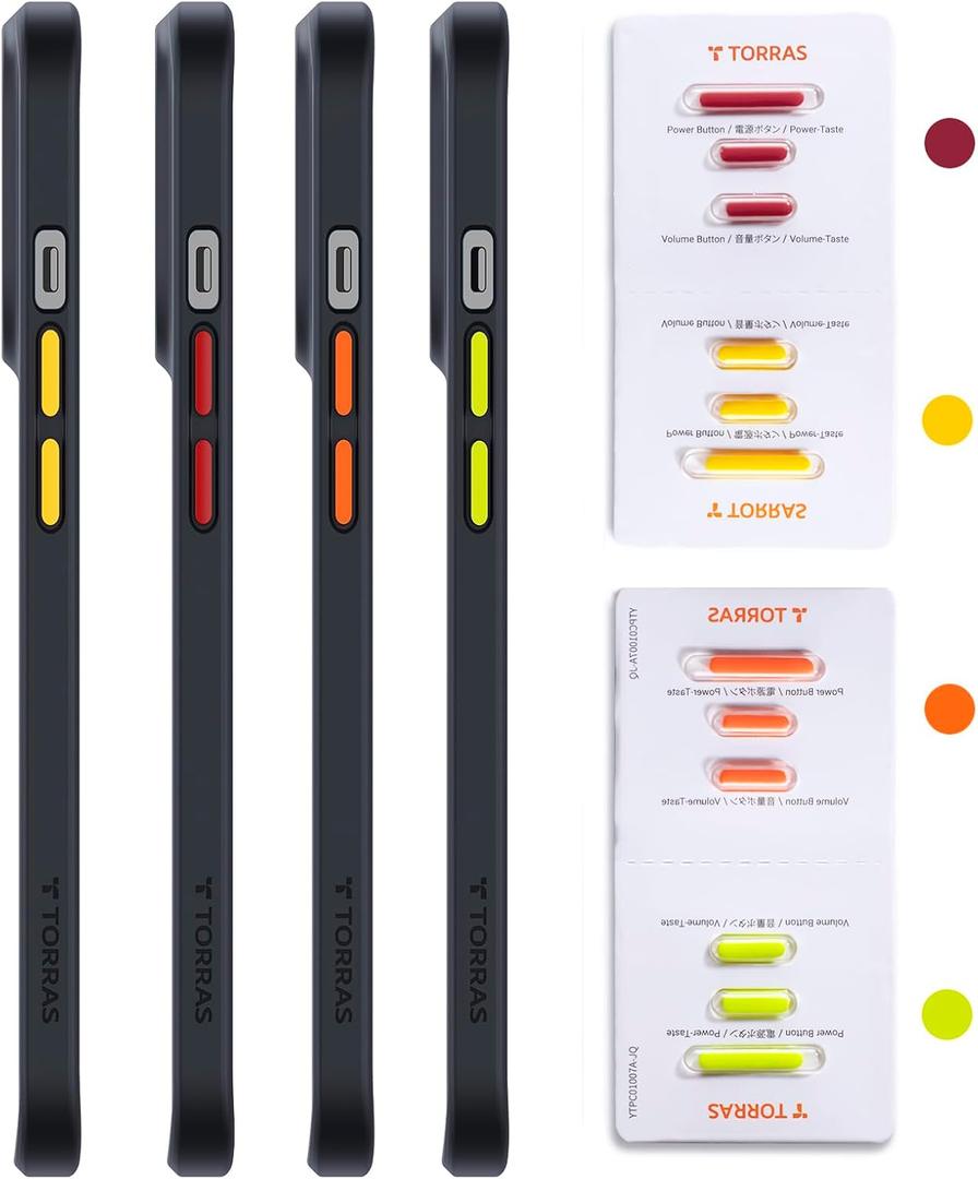 TORRAS Detachable Button Compatible for Shockproof iPhone 14 Case/iPhone 13 Case/iPhone 12 Case/iPhone 11 Case, Green/Orange/Red/Yellow