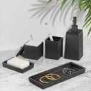 XLHOMO Bathroom Set - Black Bathroom Accessories Set, 5PCS Ceramic Bathroom Accessory Set, Bathroom Sets with Soap Dispenser, Toothbrush Tumbler, Soap Dish, Q-tip Holder & Vanity Tray