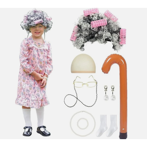 Aoiviss Old Lady Costume for Kids Girls for Old Timers Day, Halloween, etc