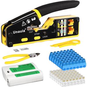 RJ45 Crimp Tool Pass Through Ethernet Crimper Kit Cat5 Cat6 Crimping Tool Kit, Ethernet Crimping Tool Kit RJ45 Crimper
