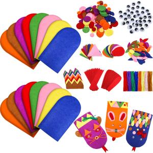 Gejoy 16 Pcs Hand Puppet Making Kit Kids Adult Scok Puppet Kit Art Craft Toys DIY with Pompoms Googly Eyes Storytelling Role Play Party Teaching Supplies