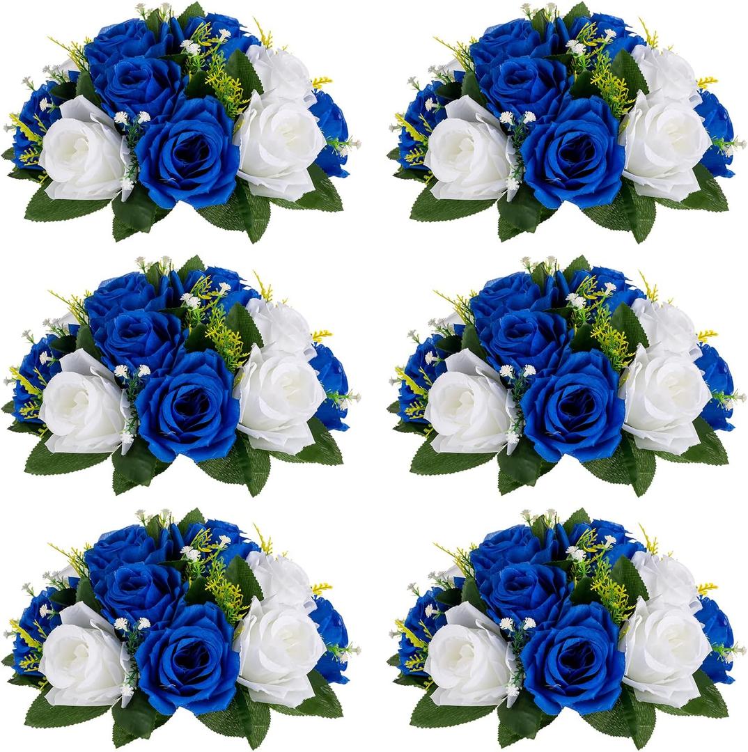 Sziqiqi Blue Artificial Flowers for Decoration Fake Kissing Flower Balls for Wedding Centerpieces Tables Flower Centerpiece Arrangement for Party Festival (Royal Blue & White)