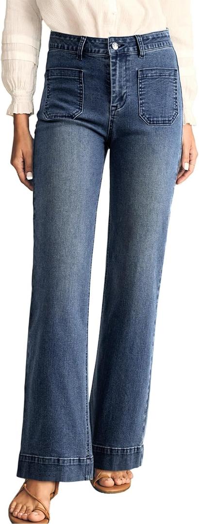 Astylish Women's Wide Leg Jeans High Waisted Stretchy Straight Leg Jeans Loose Trendy Denim Pants with Pocket (6, Blue)