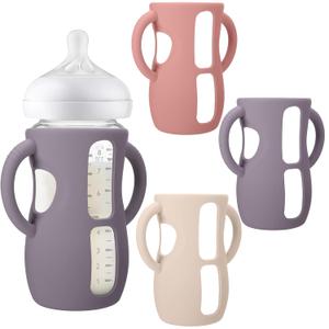 BUSOHA 3 Pack Silicone Sleeves for Avent Baby Bottles - Drop Protection Baby Bottle Sleeves with Handle for Avent Natural Baby Bottles,8 Ounce (Gray+Beige+Pink)