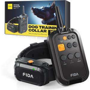 Fida Dog Shock Collar with Remote 3/4 Mile Range E Collar for Dogs Training, IPX7 Waterproof Rechargeable Dog Training Collar for Medium Large Dogs with 3 Modes: Viberation/Beep/Safe Shock(16 Levels) (Black)