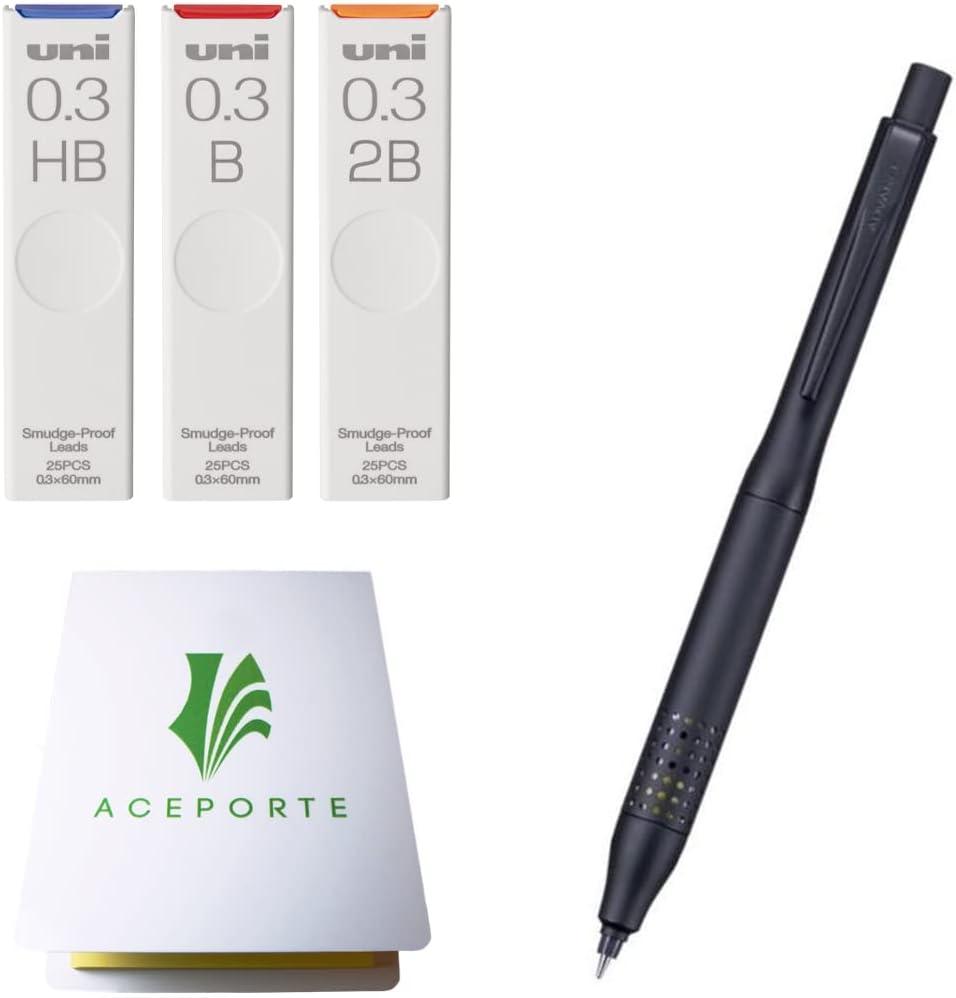 Kuru Toga Advance Upgrade Model 0.3mm Black body + HB/B/2B Refills, Sticky Notes Value Set