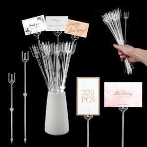 320 Pieces Plastic Floral Picks, 9.4 Inch and 12.2 Inch Floral Card Holder Picks, Clear Flower Card Holder Stick for Wedding