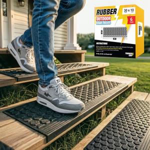 Rubber Stair Treads Outdoor 30"x10" 6-Pack - Heavy-Duty Outdoor Stair Treads Non-Slip Weather Resistant - Exterior Rubber Mats for Wooden Steps - Anti Slip Step Covers by Thunder Grip
