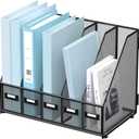 SUPEASY Desk Organizers Metal Desk Magazine File Holder with 5 Vertical Compartments Rack File Organizer for Office Desktop, Home Workspace, Black (Small)
