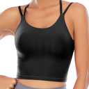 Womens Padded Sports Bra Fitness Workout Running Camisole Crop Top with Built in Bra (Black, M)