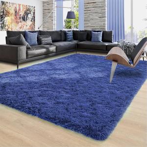 Ompaa 8x5 Area Rugs for Living Room Bedroom Rug Under Bed, Navy Blue Large Shag Carpet, Fluffy Dorm Rug for Classroom Kids Rooms, Modern Apartment Indoor Home Decor
