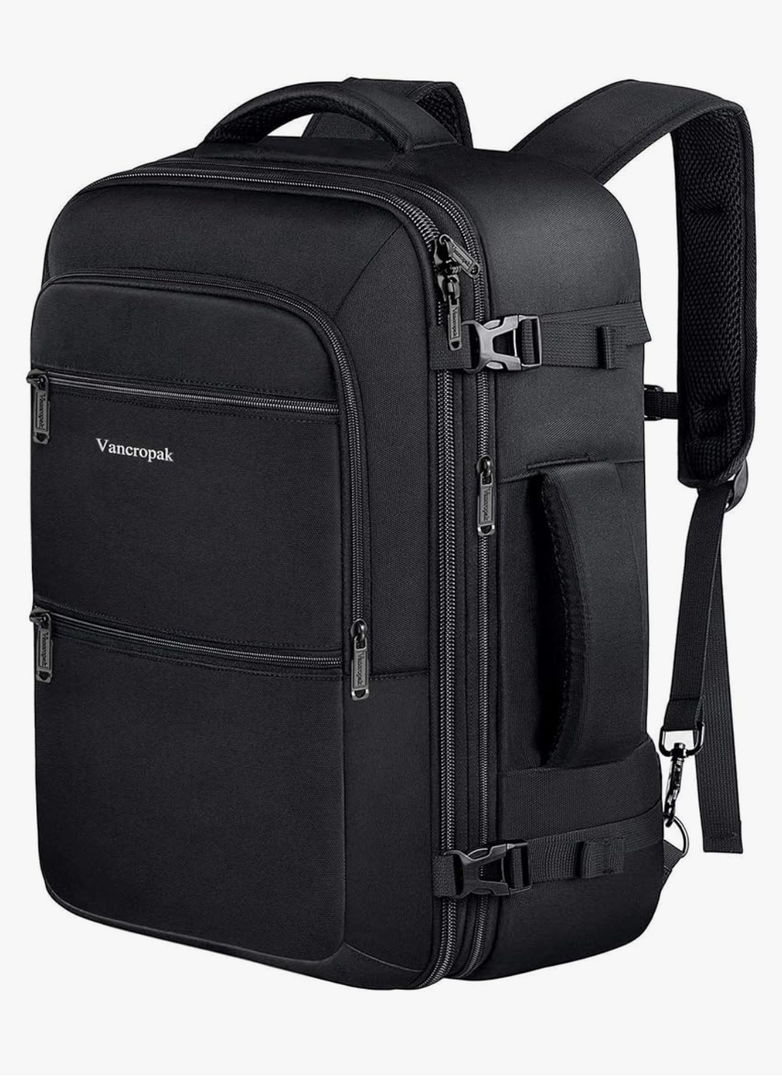 Vancropak Carry On Backpack, 40L Expandable Extra Large Travel Backpack, Flight Approved Water Resistant Luggage Suitcase Daypack, Lightweight College Business Weekender Bag for Men & Women, Black