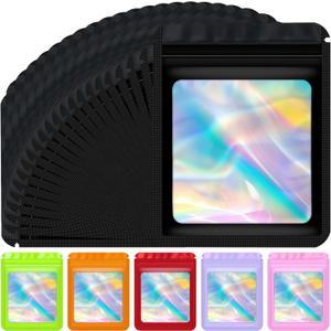 Jetmore 100 pcs Holographic Bags Mylar Resealable Bags for Small Business Sealable Packaging Bag for Candy Food Storage Sample Bracelet Product Freshie Supplies Gifts Smell Proof Bag 33 Inch, Black