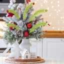 15.7 Inch Fluffy Christmas Tree Topper with 12 Pcs Green & Red Picks - Pampas Grass Xmas Decor for Tree, Holiday Party & Home Decorations