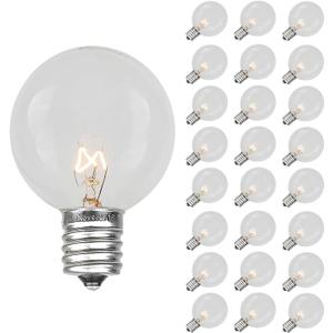 Novelty Lights 25 Pack G50 Outdoor Patio Globe Replacement Bulbs, Clear, E17/C9 Intermediate Base, 7 Watt
