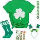 St Patricks Day Shirt Women Short Sleeve Summer T-Shirts Set,Clover Tee Costume Accessories,Irish Shirts for Girl (White), Size Small