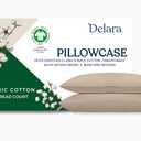 Delara GOTS Certified 100% Organic Cotton Pillowcase Pack of 2, 400 Thread Count, Long Staple Cotton, Ultra Soft, Silky, Moisture-Wicking, Smooth & Breathable, Pillowcase for Hot Sleepers (Natural)
