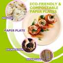 9 Inch 125 Pack Compostable Paper Plates, Biodegradable Heavy Duty Disposable Plates, Round Unbleached Brown Plates Made from Natural Sugarcane Fibers, for Party, Camping, Picnic