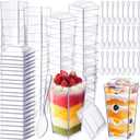 Sliner 120 Pack 3 oz Mini Dessert Cups with Lids and Spoons Square Clear Plastic Parfait Cups with Lids Shooter Cups Dessert Appetizer for Parties Cake Yogurt Ice Cream Pudding