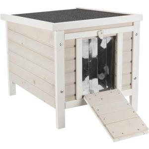 Trixie Outdoor Cat House, Weatherproof Cat Home with Raised Floor, Hinged Asphalt Roof & Covered Opening, Small Outdoor Shelter for Cats and Small Animals, Gray Fir Wood