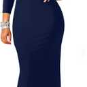 YMDUCH Women's Sexy Elegant Long Sleeve Off Shoulder Bodycon Long Evening Formal Dress (Blue, L)