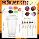 100 Pcs Halloween Party Favors Gift Cups Filler for Student, Trick or Treat Plastic Cups with Lid Silly Straw and Raffia for Classroom Gift Halloween Party Goodie Bag Decoration(Classic,Black)