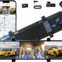 3 Channel Mirror Dash Cam, Aprilboy 12" Triple Rear View Mirror with Front 4K, Inside and Rear 1080P Cameras with 5.8GHz WiFi, G-Sensor, Night Vision, Reverse Assist, Parking Monitoring