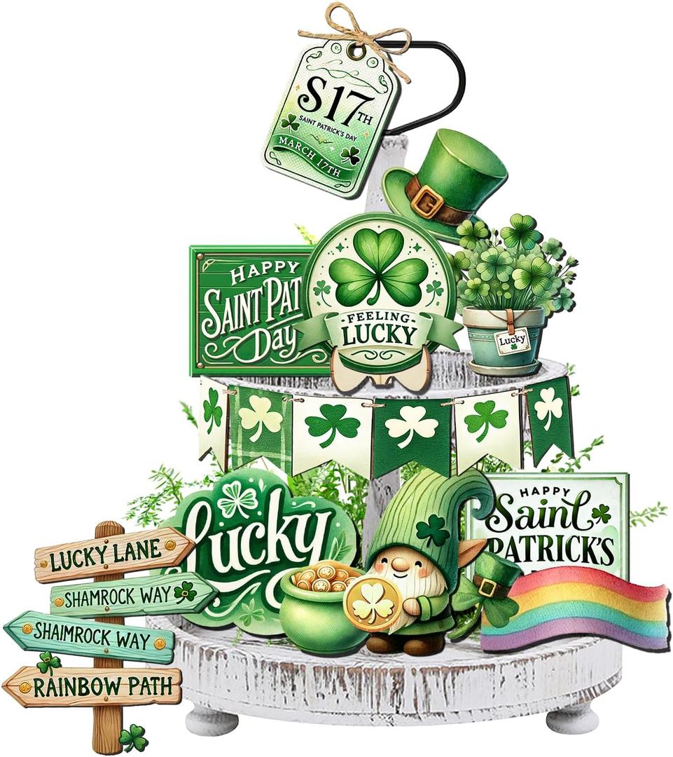 20 Pcs Saint Patricks Day Tiered Tray Decor Set - Lucky Saint Patricks Day Decorations for Home, Kitchen, Table Trays Decorative Farmhouse Wood Tier Tray Decor Items for 2 Tier Tray Decor