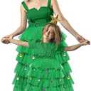 Hillban 23 Pcs Christmas Tree Costume Set Festive Party Dress Outfit Tulle Skirts Star Headband Beard Ornaments for Women 7-8