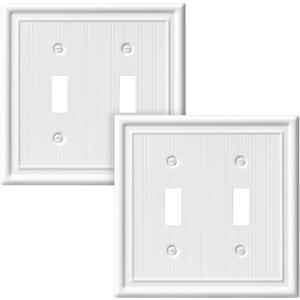 DEWENWILS White Outlet Covers, Switch Plates, Decorative Metal Wall Plates | 2 Pack, 1-Gang Standard Size, Ideal for Light Switches Double Toggle, Dimmers, Sockets