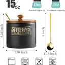 LYEOBOH Ceramic Sugar Bowl with Lid and Spoon, 15 Oz Farmhouse Sugar Container Holder for Coffee Bar Accessories, Food Storage Containers - Modern Kitchen Decor Housewarming Gift, Black