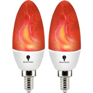 2 Pack E12 Flame Bulb LED Red Fire Bulbs - Decorative Flickering Bulbs 3 Mode 3W Candelabra Candle Red Light Bulb for Chandelier Vintage Lighting Halloween Bulbs, Hotel, Party