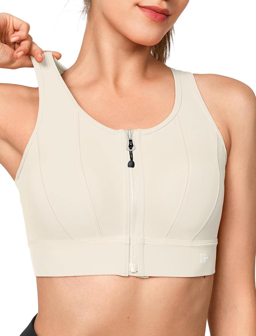 Yvette Front Closure High Impact Sports Bra for Women (White, XL)