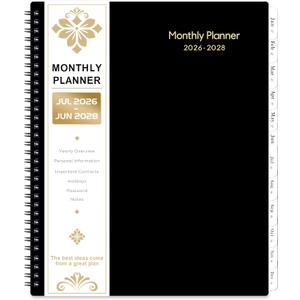 2026-2028 Monthly Planner - 2 Year Monthly Planner 2026-2028 With Tabs, JUL 2026 - JUN 2028, 9" x 11", 24-Month Calendar with Pocket, Label, Contacts - Black