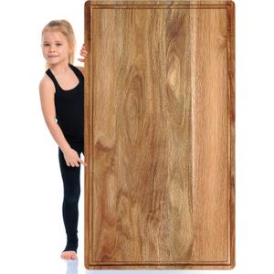 Teenyyou 32" x 18" Large Acacia Wood Cutting Boards for Kitchen Wooden Cutting Board with Juice Groove Extra Large Serving Platter Carving Tray for Meat Cheese(Natural), 32.3"L x 18.1"W