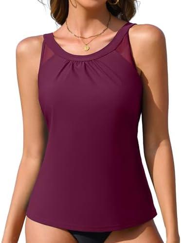 ANFILIA Tankini Tops for Women Swimwear Top Only Swim Tank Tops Modest Bathing Suit Top Size L
