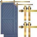 Rio Salto Gold Barn Door Hardware Kit Adjustable Length Sliding Door Hardware Modern Barn Interior Brushed Brass Panel Hardware Hardware Kit, (2) 6ft Single Door - NO Door (6ft 6in - Single Doors (2-Pack))